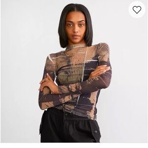 Buckle Guilded Intent Exposed Seam Sheer Mesh Top SMALL